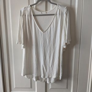 Bordeaux Ruffle Shoulder V-Neck White Blouse